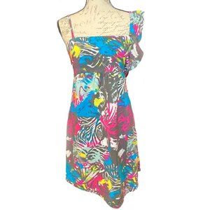 HANGTEN Tropical Slip-on dress Elastic back  Size L  Multicolor